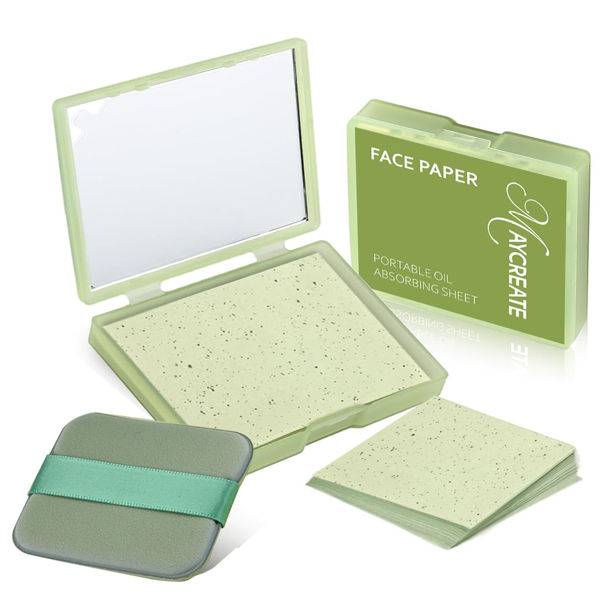 MAYCREATE 100Pcs Face Blotting Paper for Oily Skin, Oil Blotting Sheets for Face, Natural Linen Oil Paper for Face, Blotting Paper for Makeup, Built-in Mirror & Powder Puff for Women Men (Green Tea) MAYCREATE 100Pcs Face Blotting Paper for Oily Skin, Oil Blotting Sheets for Face, Natural Linen Oil Paper for Face, Blotting Paper for Makeup, Built-in Mirror & Powder Puff for Women Men (Green Tea)